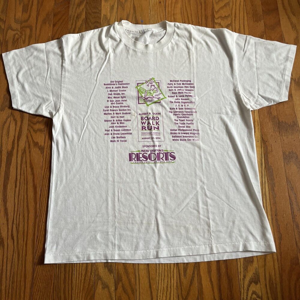 VINTAGE 1994 Atlantic City 5K Boardwalk Run White Single Stitched T-shirt Large